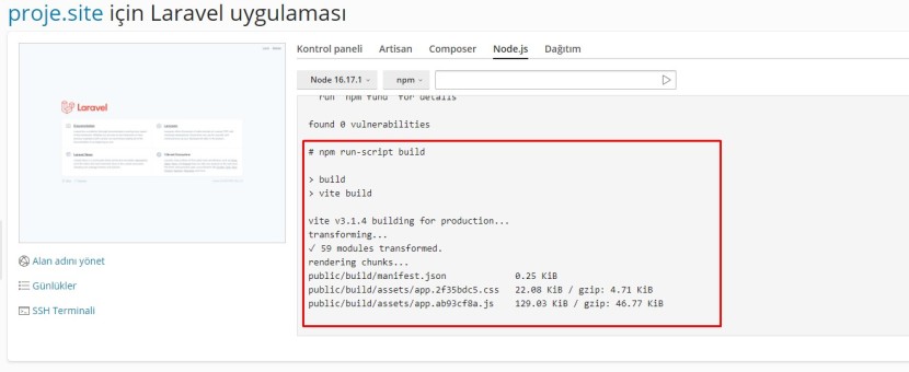 Laravel Npm Build Komutu Başarılı